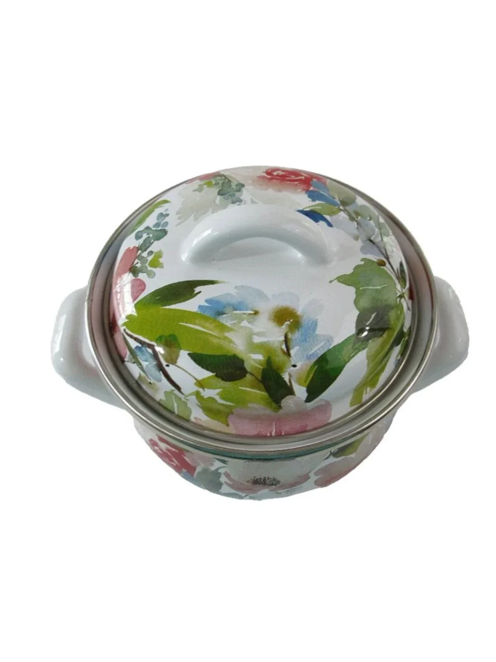 Crofton Casserole Pot Dutch Oven 1 Qt. Floral Enamelware Double Handle With Lid